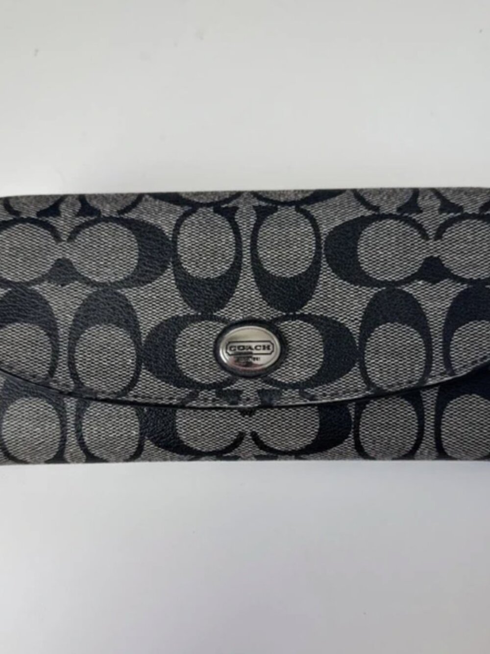 Coach Black Gray Leather Long Wallet | Zip Around | Designer Wallet